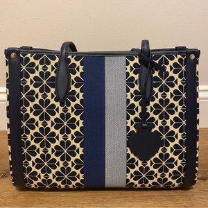 NWT Kate Spade Jaquard Market Tote Handbag Navy Blue